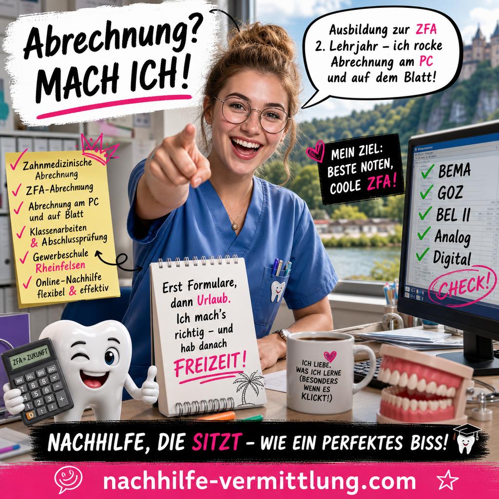 Nachhilfe ZFA Abrechnung, Zahnmedizinische Abrechnung, ZFA, Abrechnung, Zahnärztliche Abrechnung, Abrechnung am PC Wyhlen